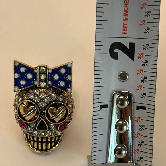 Betsey Johnson Ivy League gold enamel blue polka dot bow large cocktail ring - Picture 4 of 4